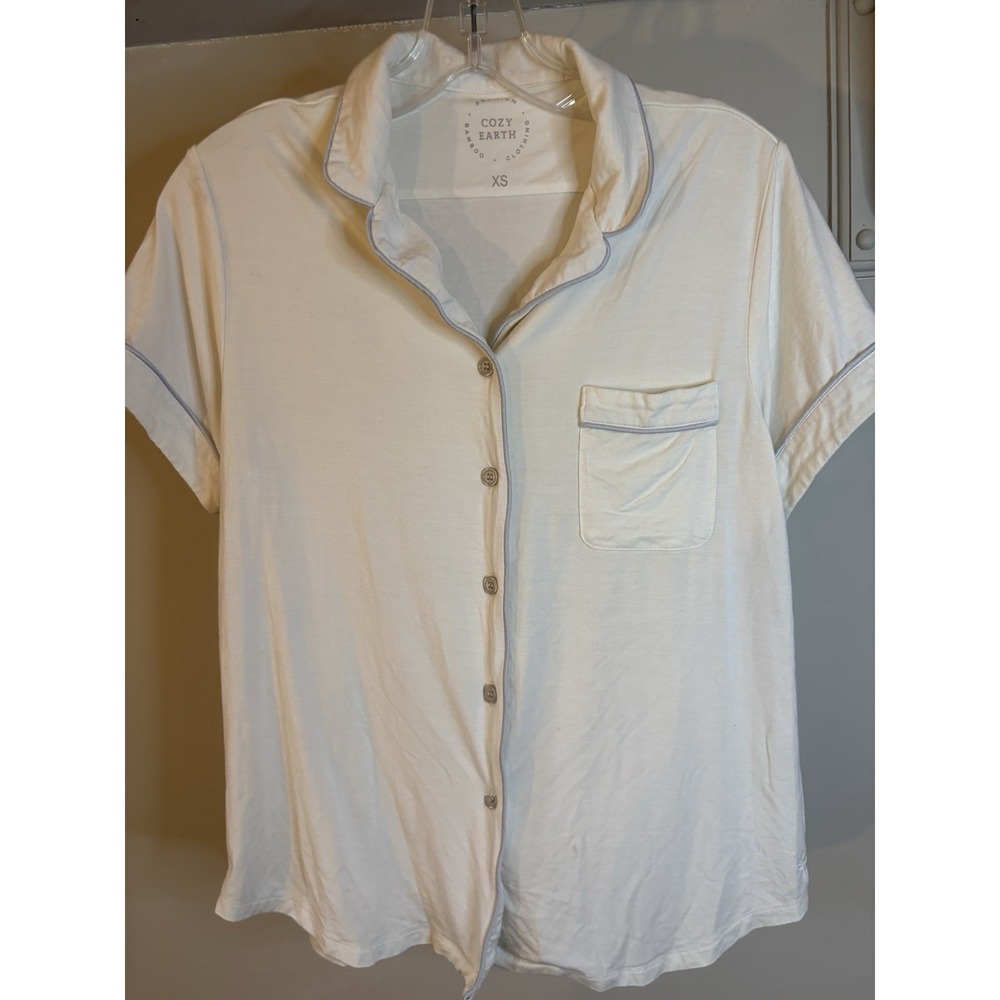 COZY EARTH White Gray Piping Bamboo Short Sleeve Pajama Top XS